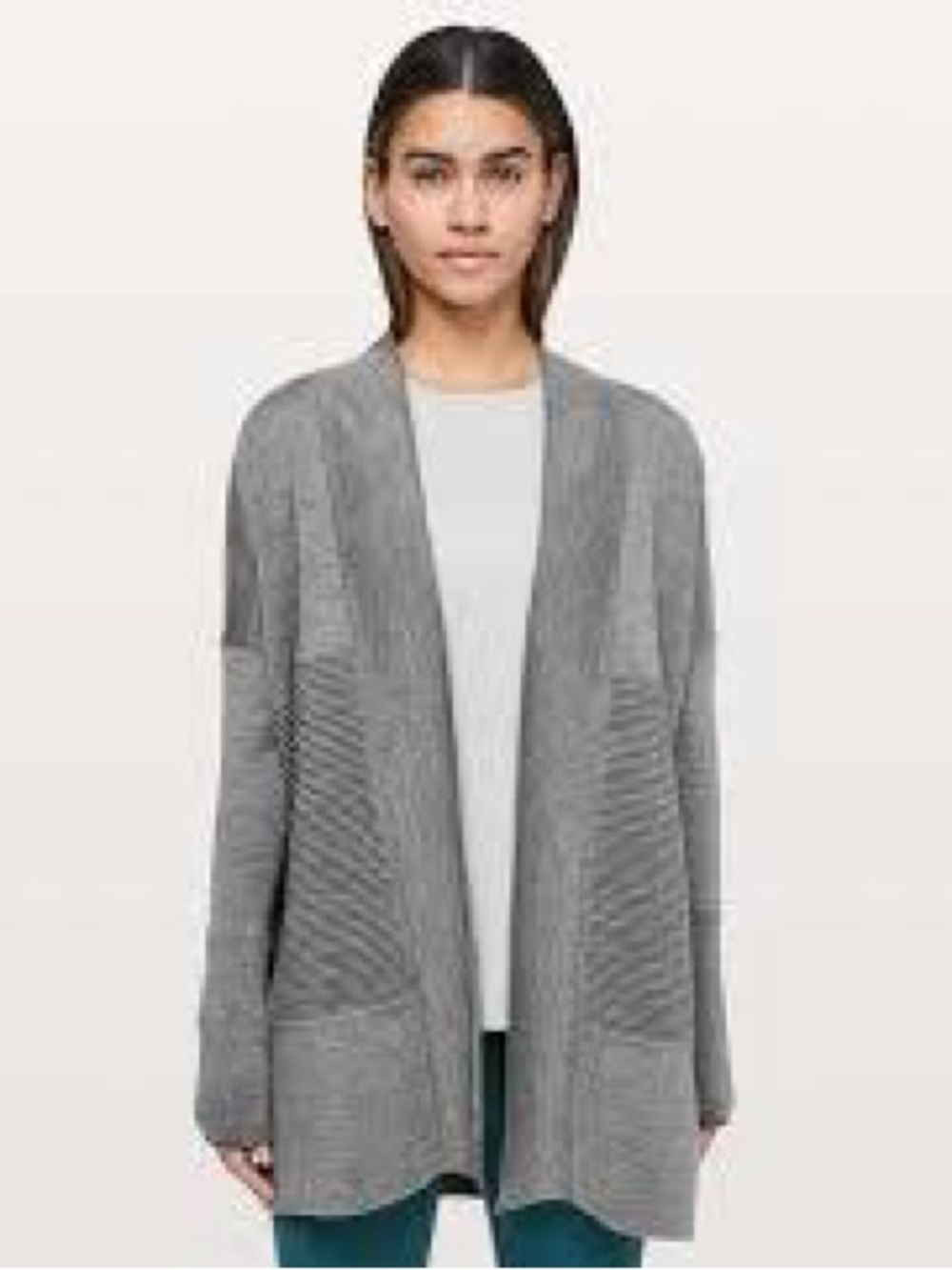 Lululemon Sit In Lotus Wrap II Merino Wool Open Front Cardigan Gray Oversized